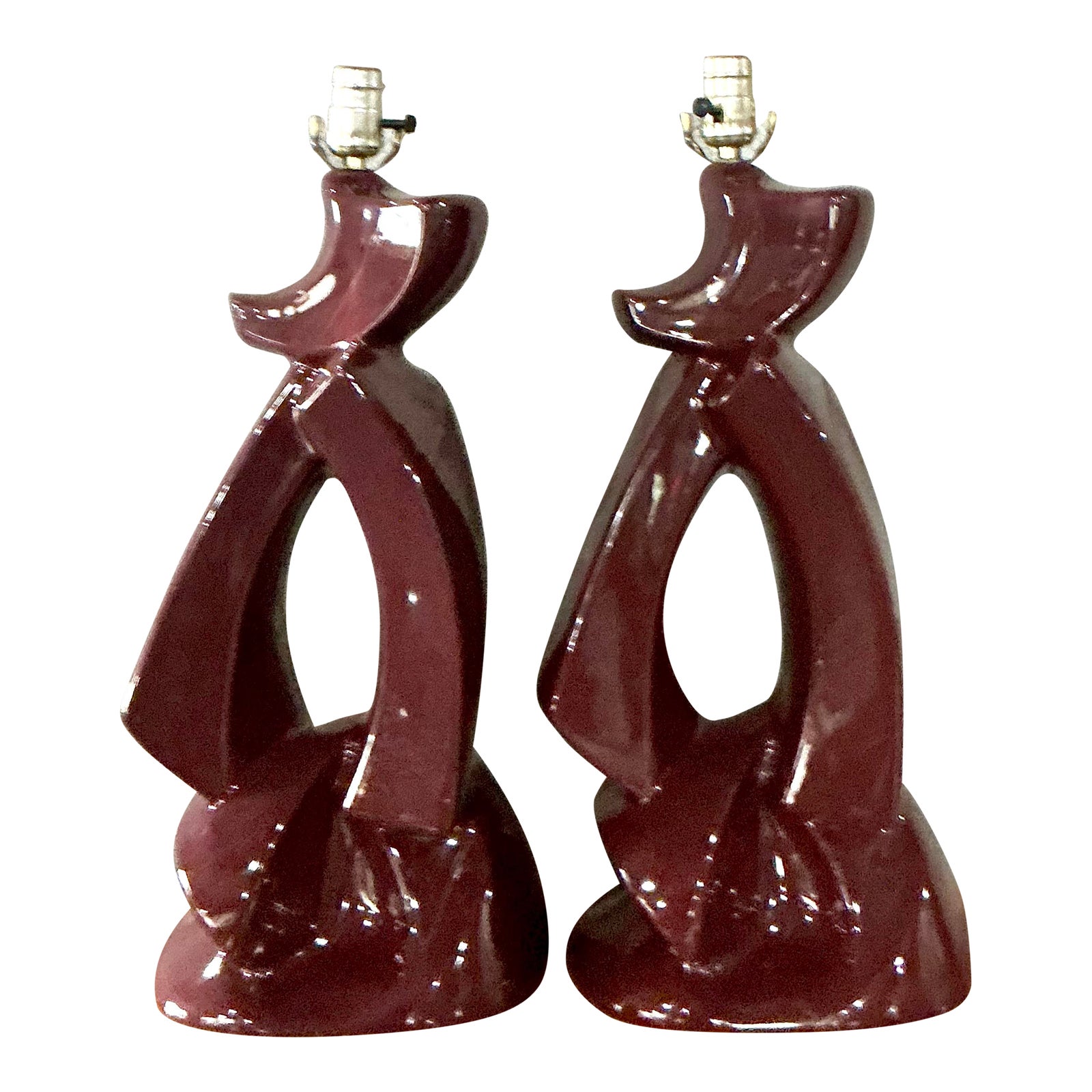 Vintage MCM Abstract Glazed Ceramic Lamps - A Pair