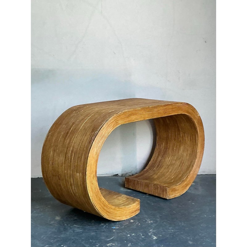 Vintage Boho Pencil Reed Scroll Console Table - Back view