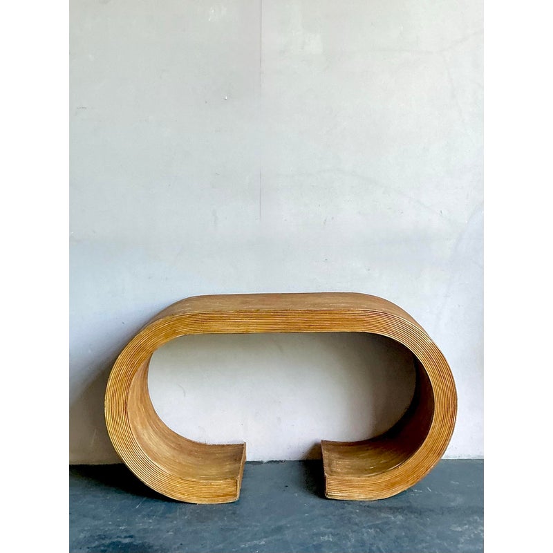 Vintage Boho Pencil Reed Scroll Console Table - Top view