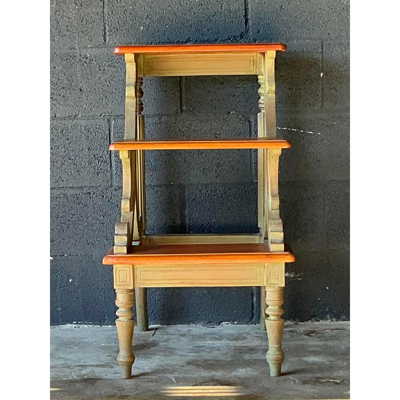 Vintage Regency Washed Wood Library Steps - Back view