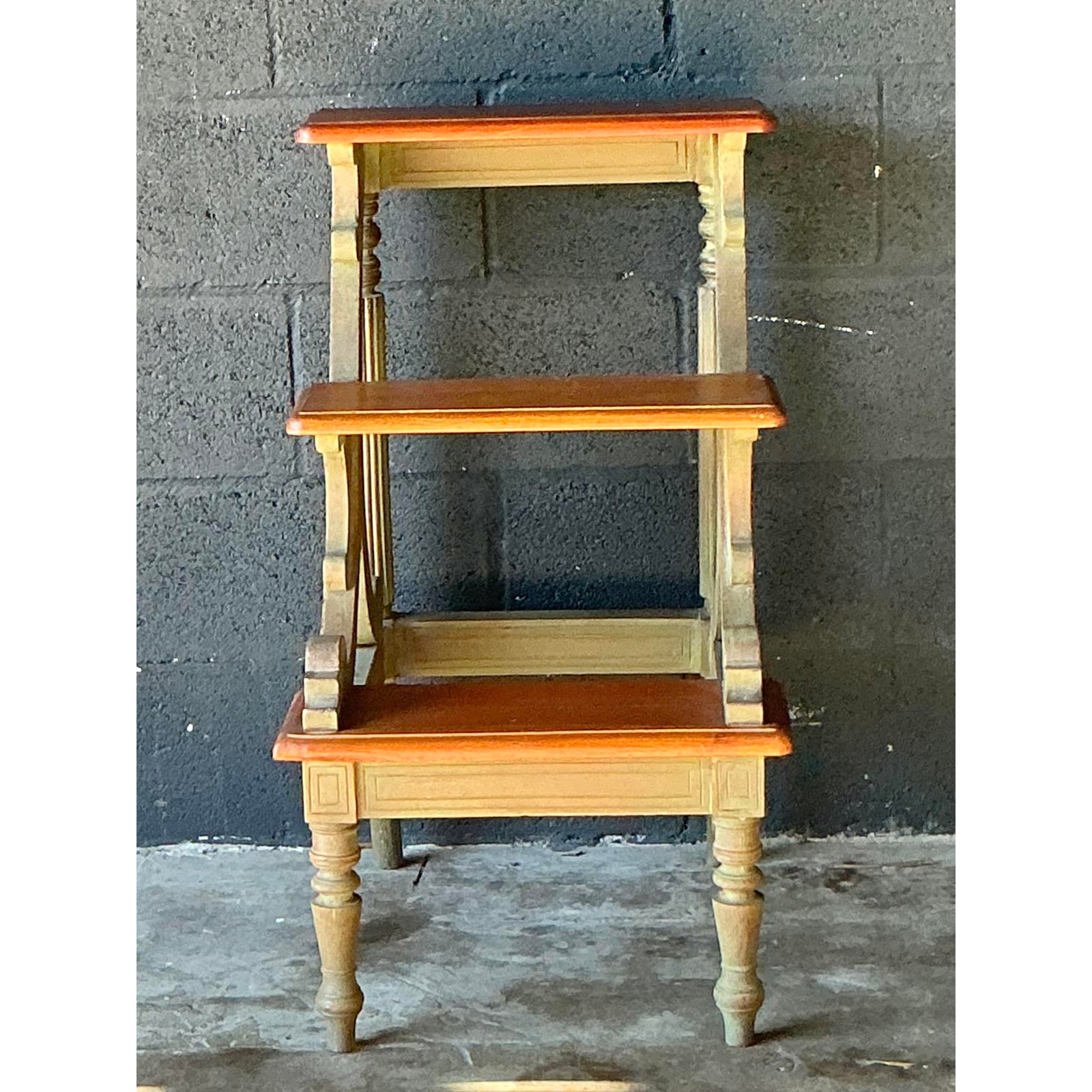 Vintage Regency Washed Wood Library Steps - Top view