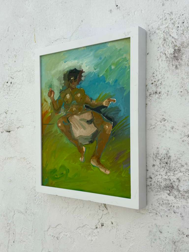Vintage Boho Original Oil Figurative On Board - Back view