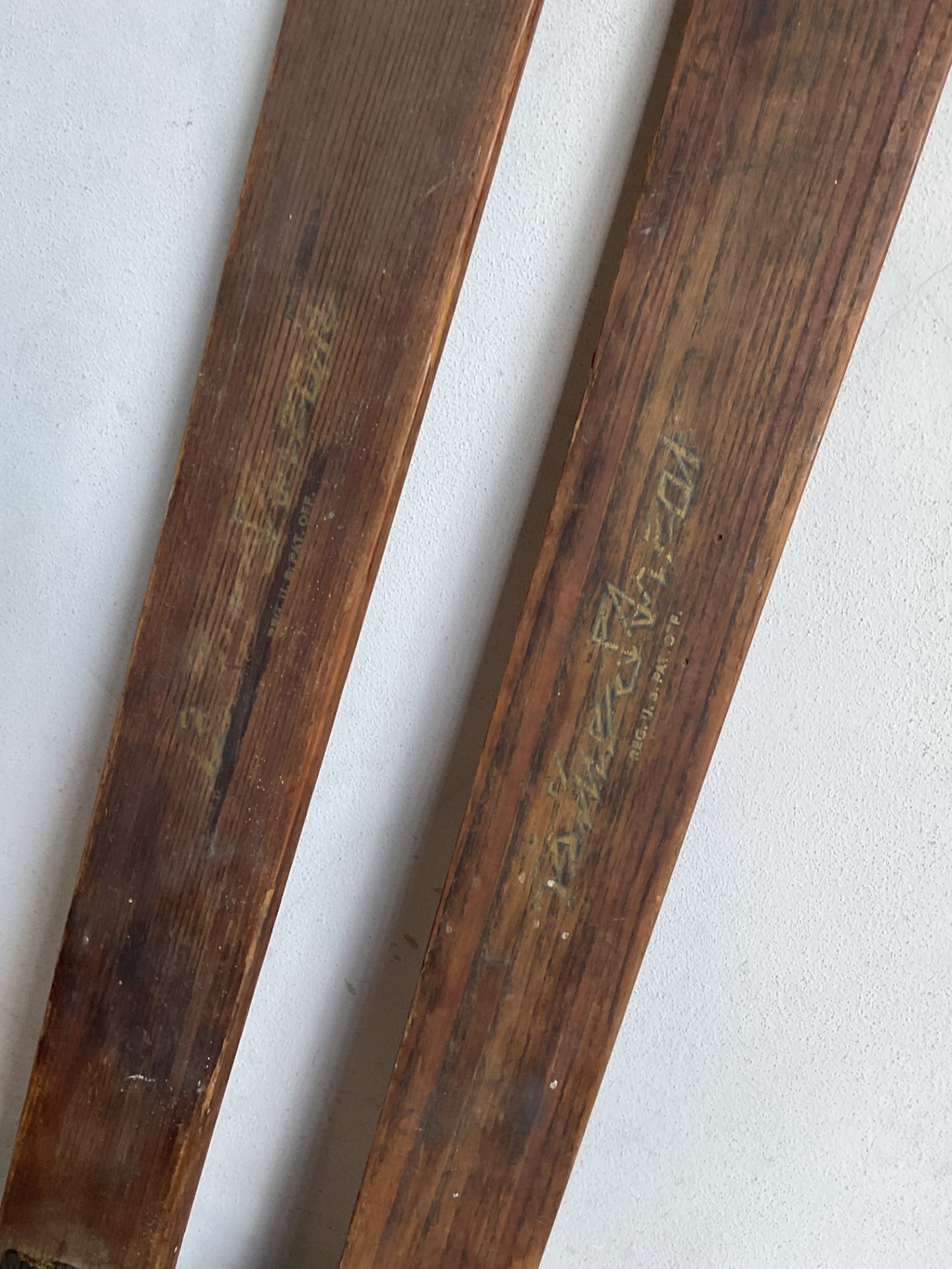 Vintage Boho Spaulding And Bros 1890s Wooden Skis - Set Of 2 - Top view