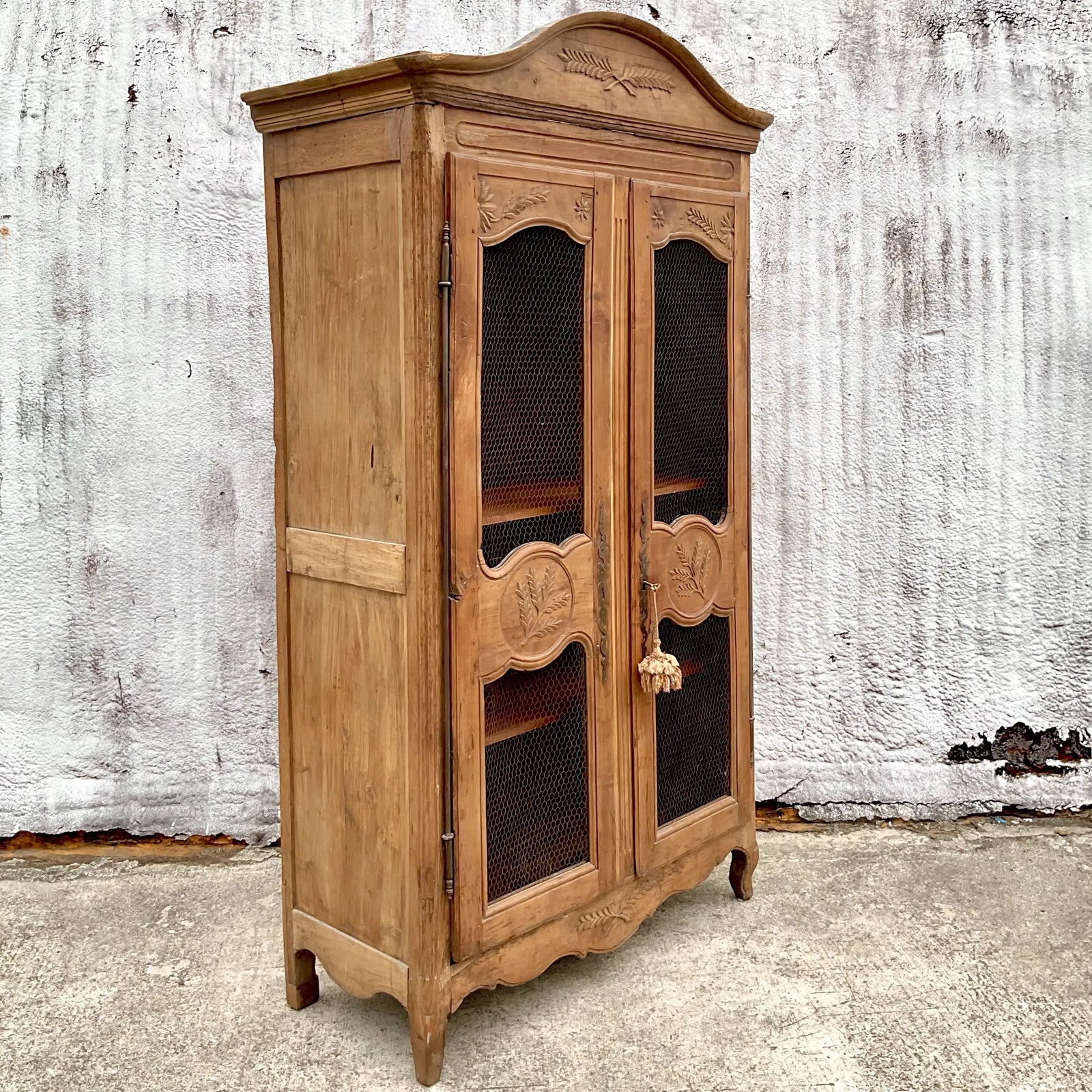 Vintage Boho Gusto Carved Wood Distressed Armoire - Back view