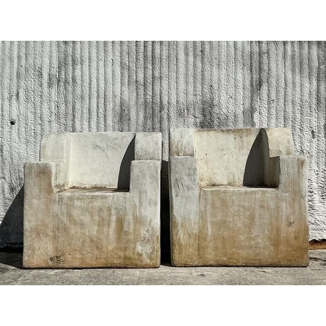Vintage Boho Monumental Cast Concrete Over Fiberglass Chairs - Set of 2 - Back view