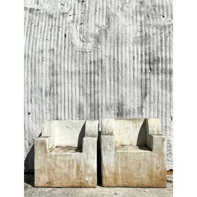 Vintage Boho Monumental Cast Concrete Over Fiberglass Chairs - Set of 2 - Top view
