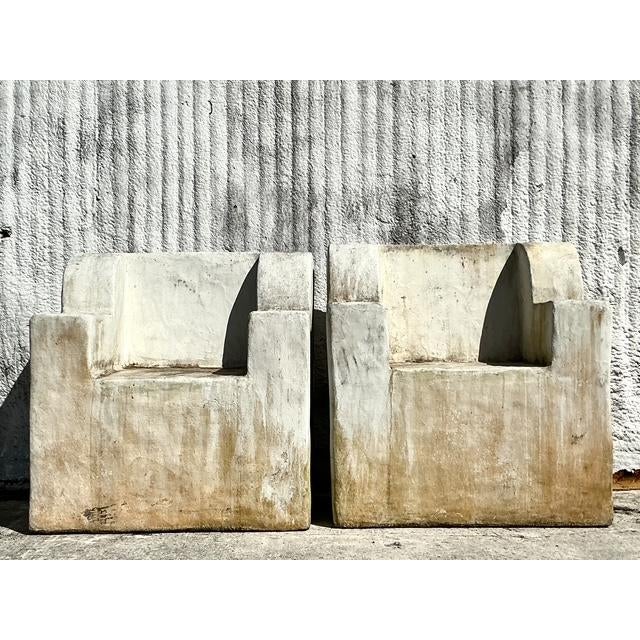 Vintage Boho Monumental Cast Concrete Over Fiberglass Chairs - Set of 2 - Detail view