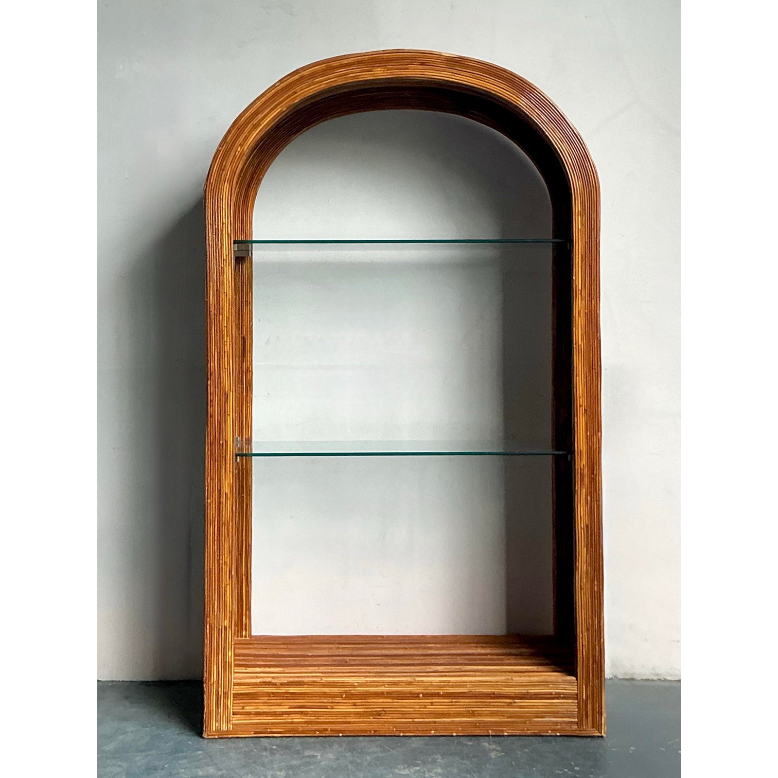 Vintage a Boho Arched Pencil Rattan Etagere - Top view