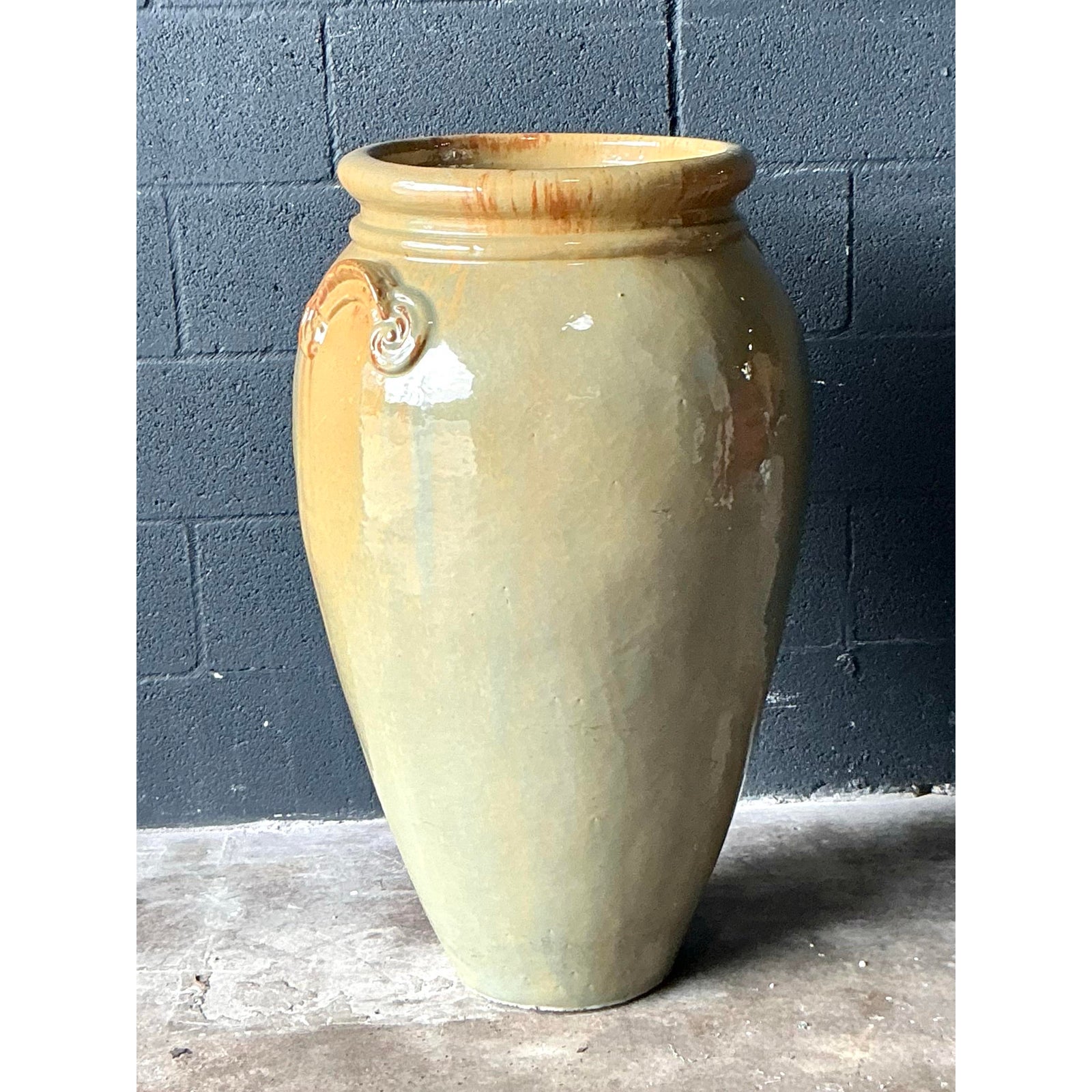 Vintage Boho Glazed Ceramic Planter - Back view