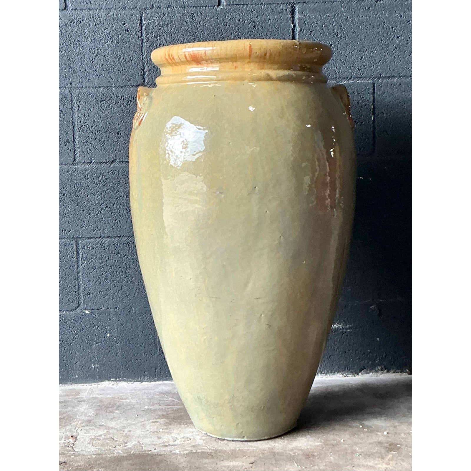 Vintage Boho Glazed Ceramic Planter - Top view