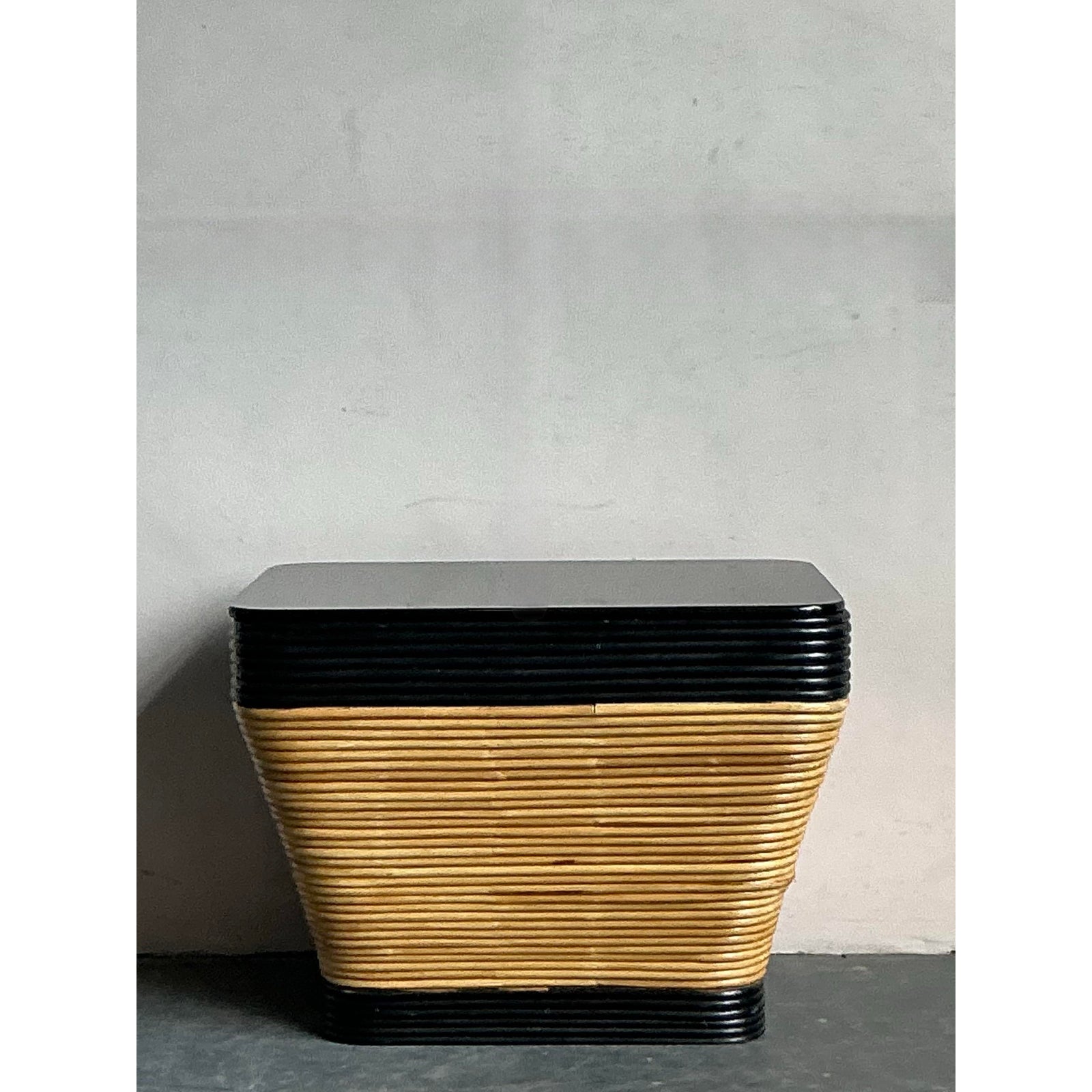 Vintage Boho Stacked Pencil Reed Side Table - Top view