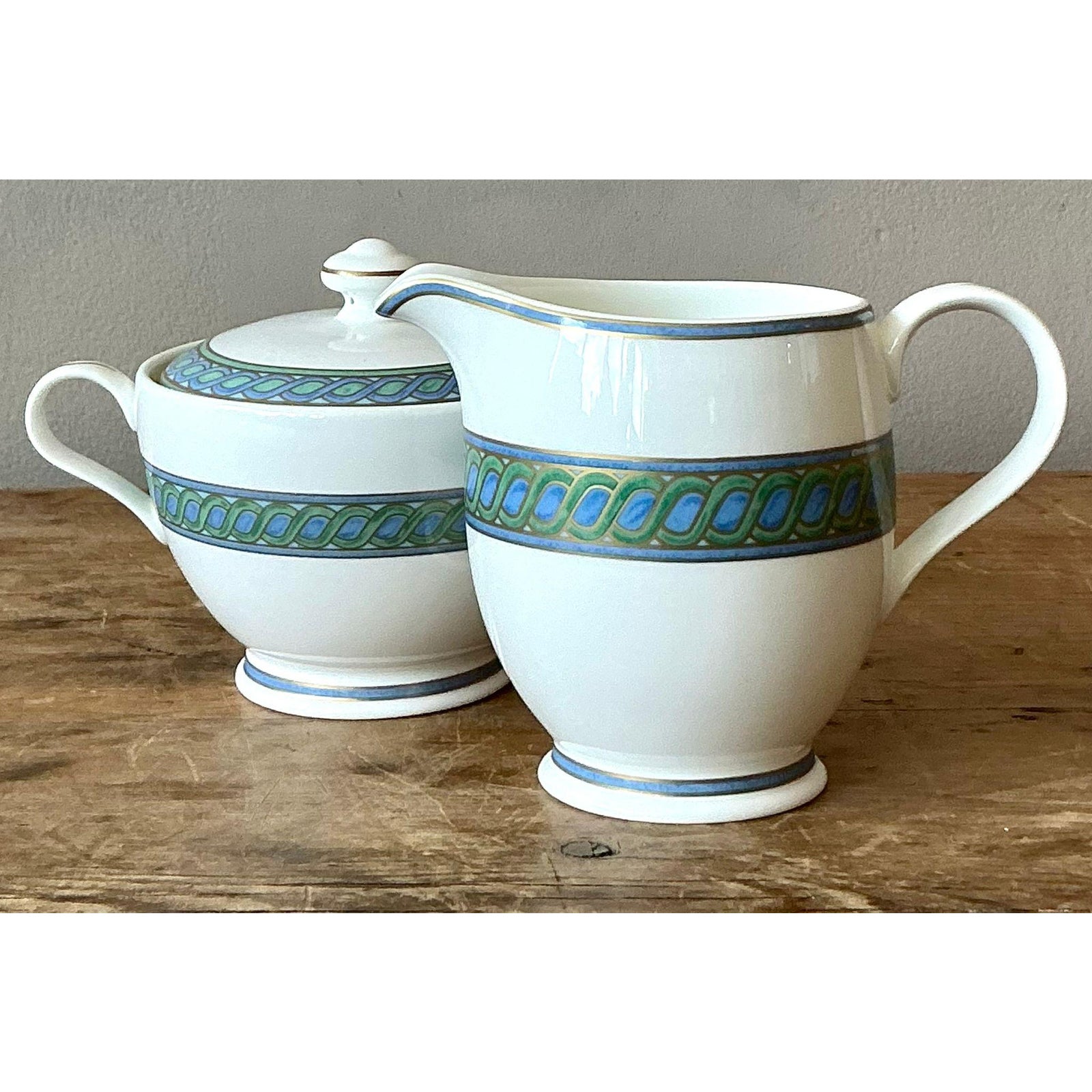 Vintage Boho Christofle "Torsada" Creamer & Lidded Sugar Bowl - A Pair - Side view