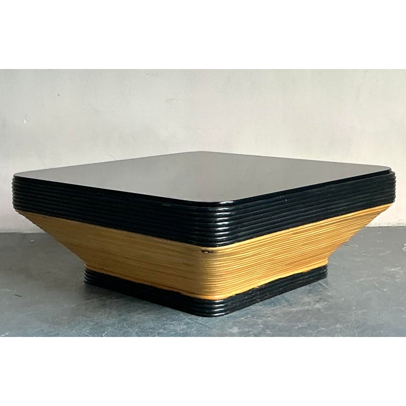 Vintage Boho Stacked Pencil Reed Coffee Table - Detail view