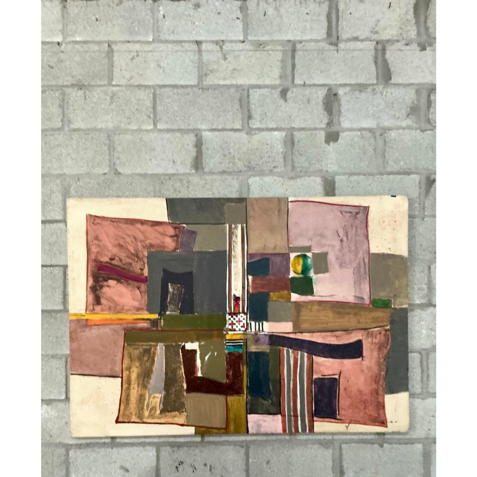 Vintage Boho Monumental Abstract Oil on Canvas - Back view