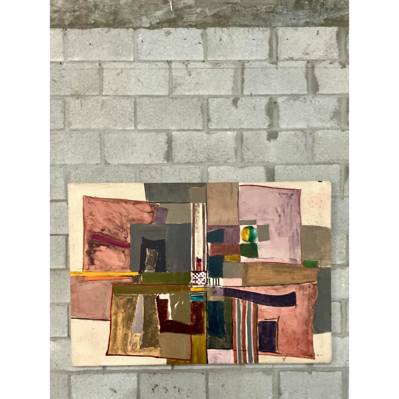 Vintage Boho Monumental Abstract Oil on Canvas - Top view