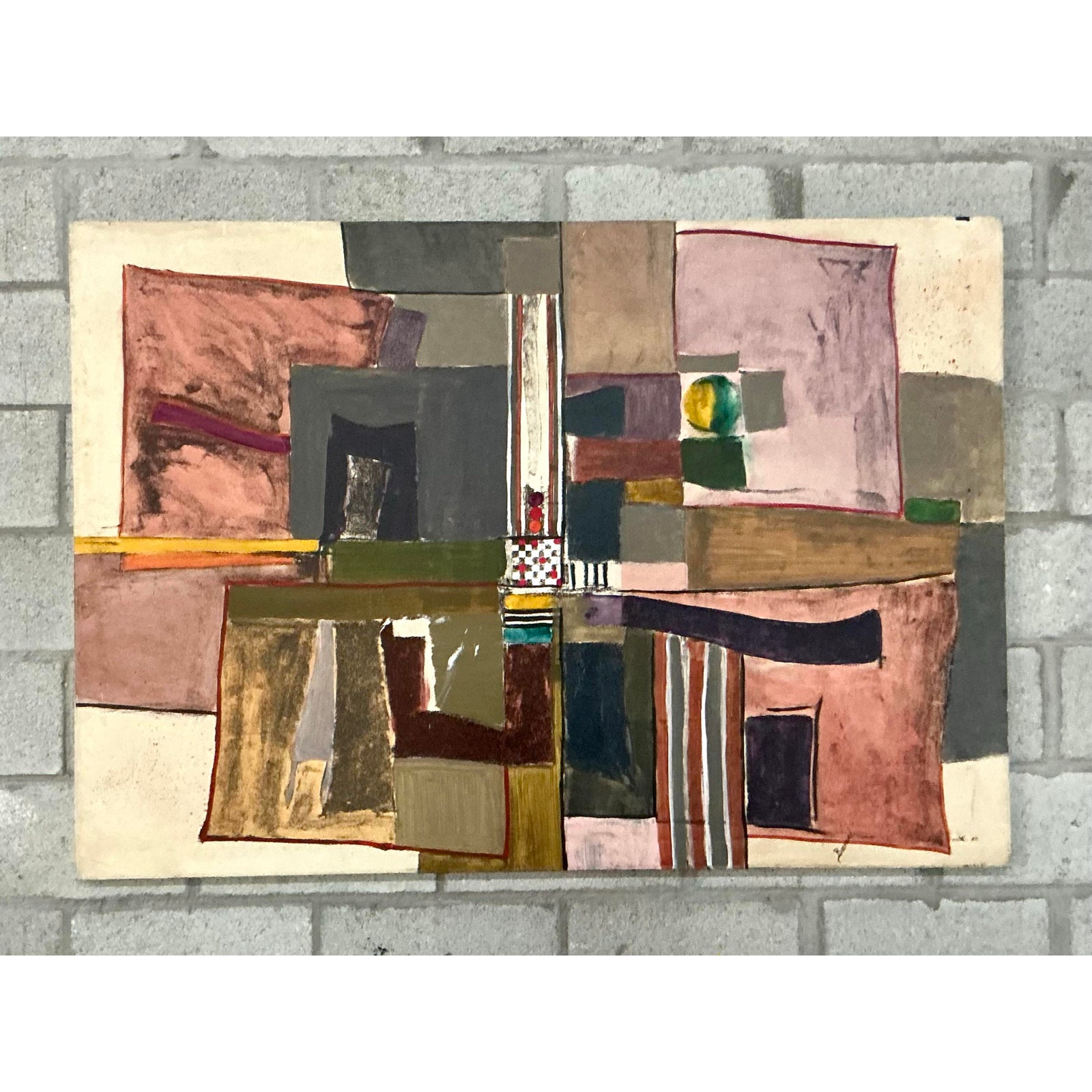 Vintage Boho Monumental Abstract Oil on Canvas - Side view