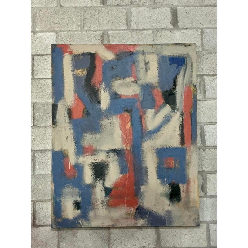 Vintage Boho Monumental Original Abstract Oil on Canvas - Detail view