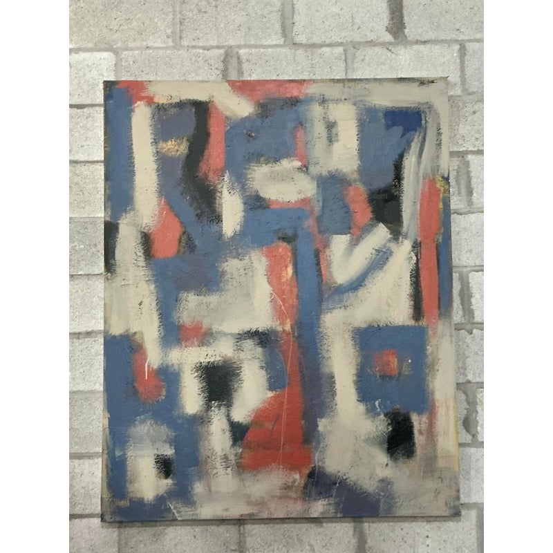 Vintage Boho Monumental Original Abstract Oil on Canvas - Side view