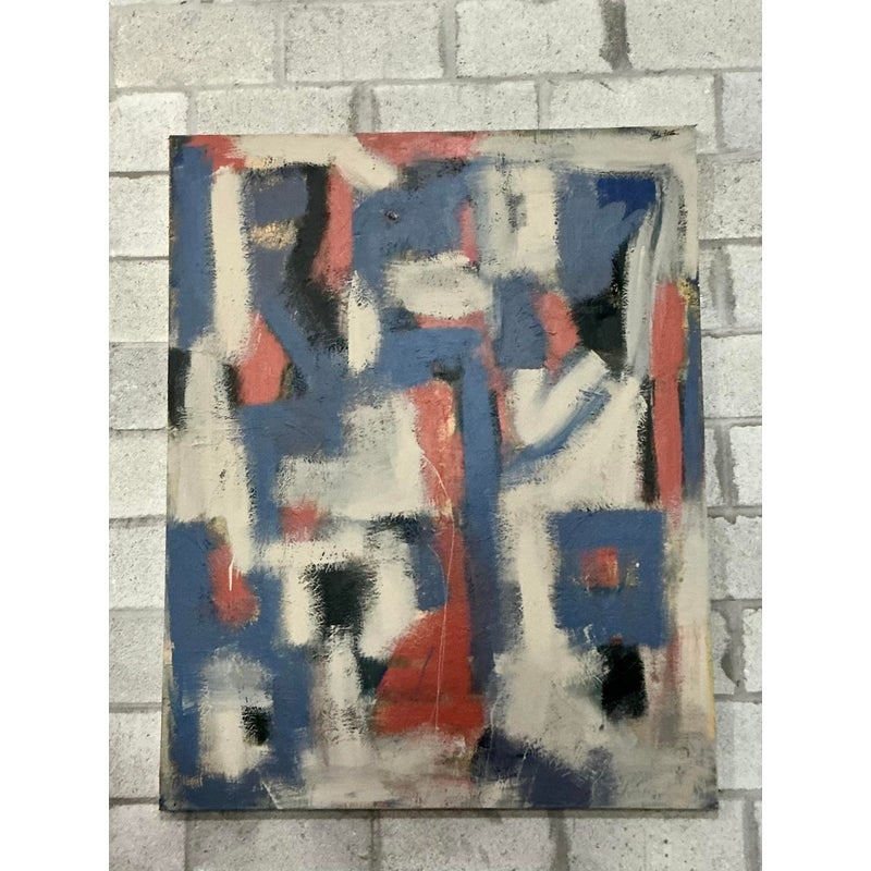 Vintage Boho Monumental Original Abstract Oil on Canvas - Back view