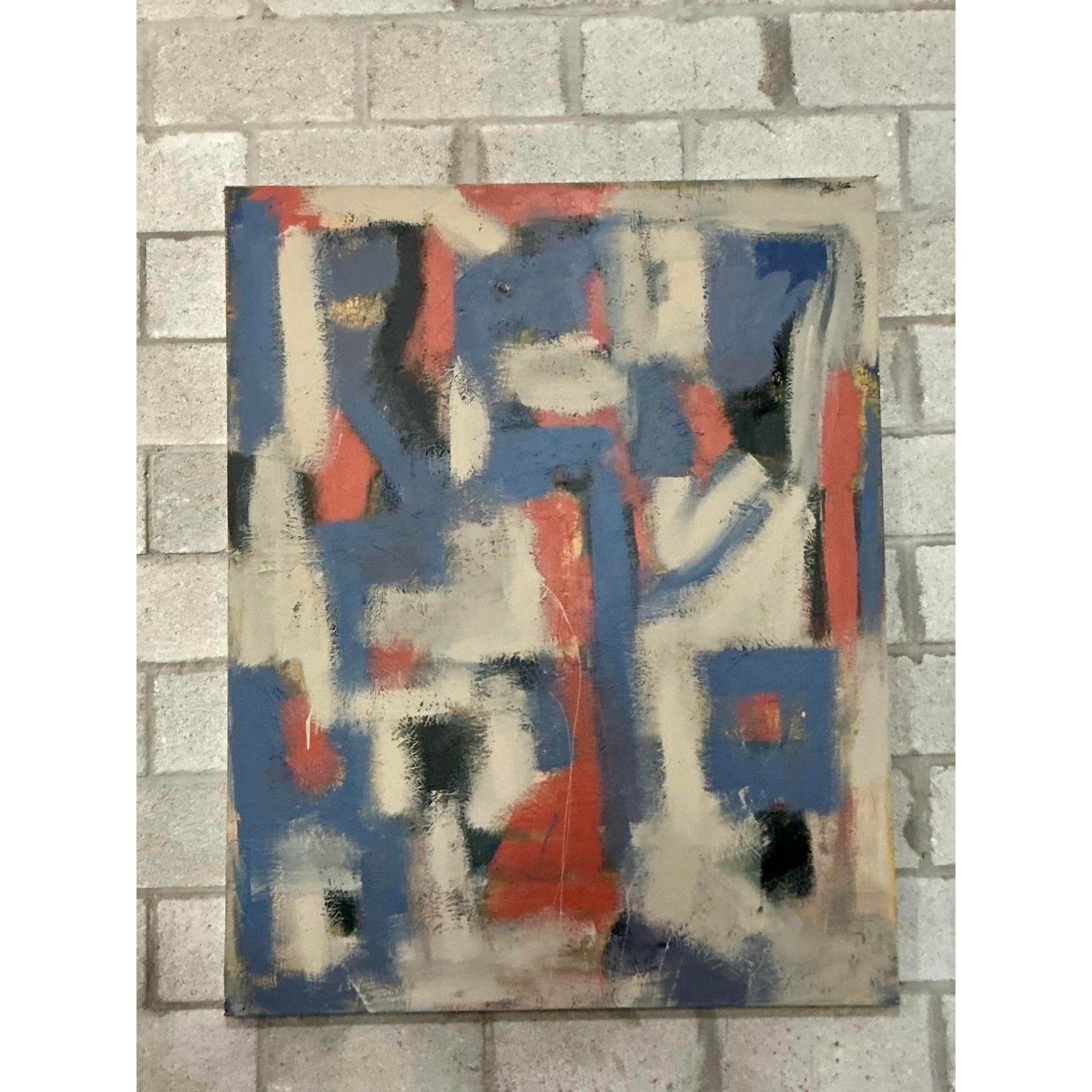 Vintage Boho Monumental Original Abstract Oil on Canvas - Top view