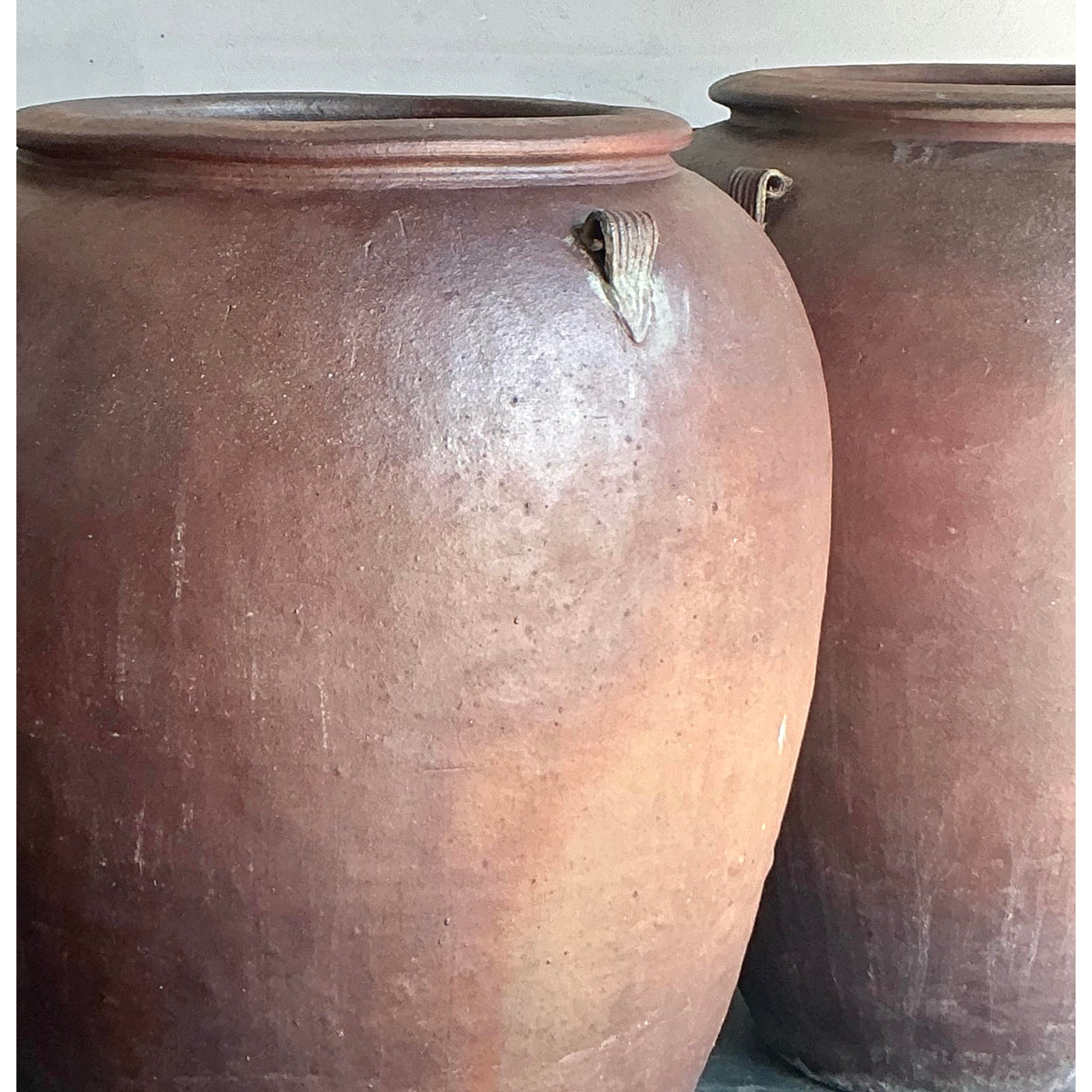 Vintage Boho Matte Glaze Ceramic Urns - A Pair - Top view