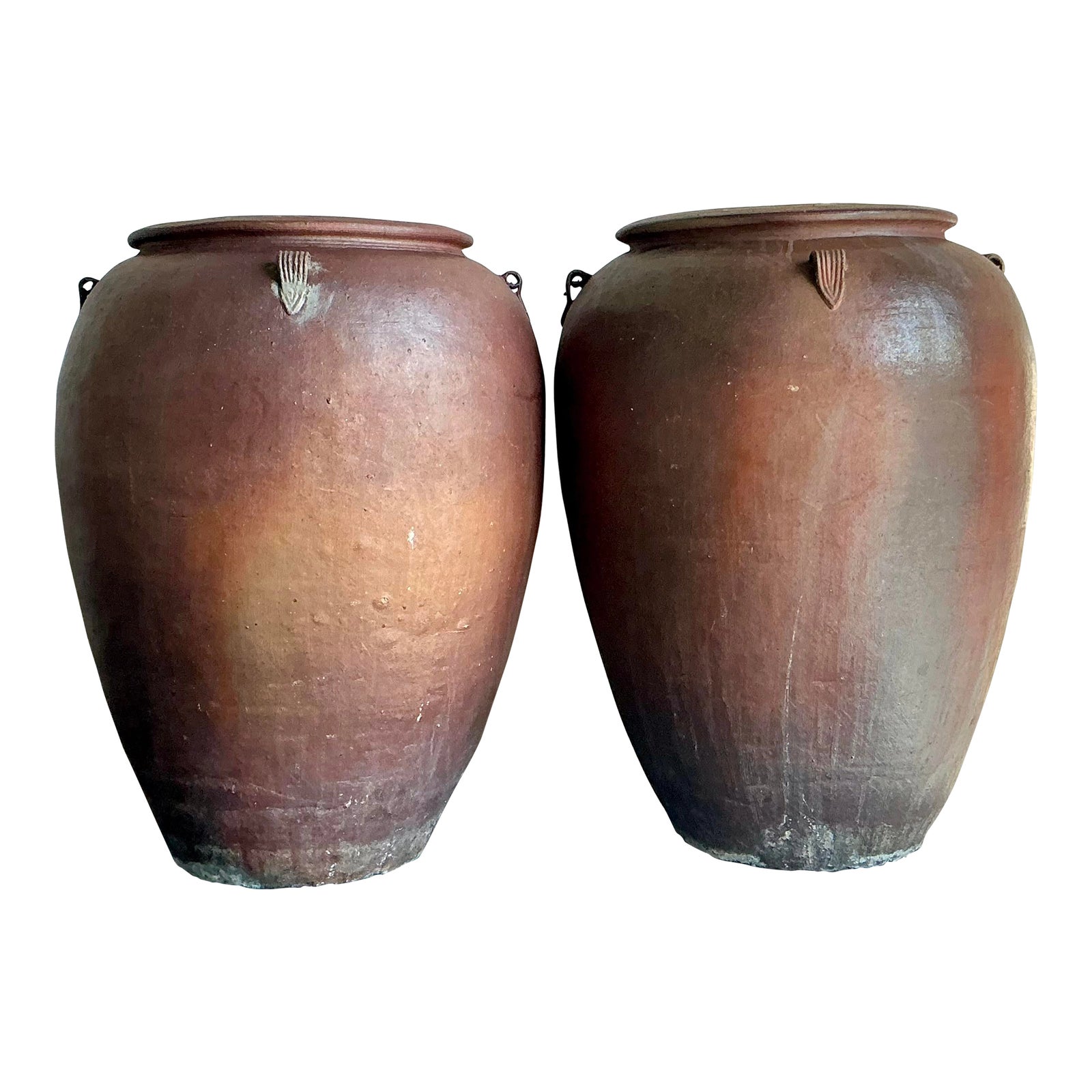 Vintage Boho Matte Glaze Ceramic Urns - A Pair