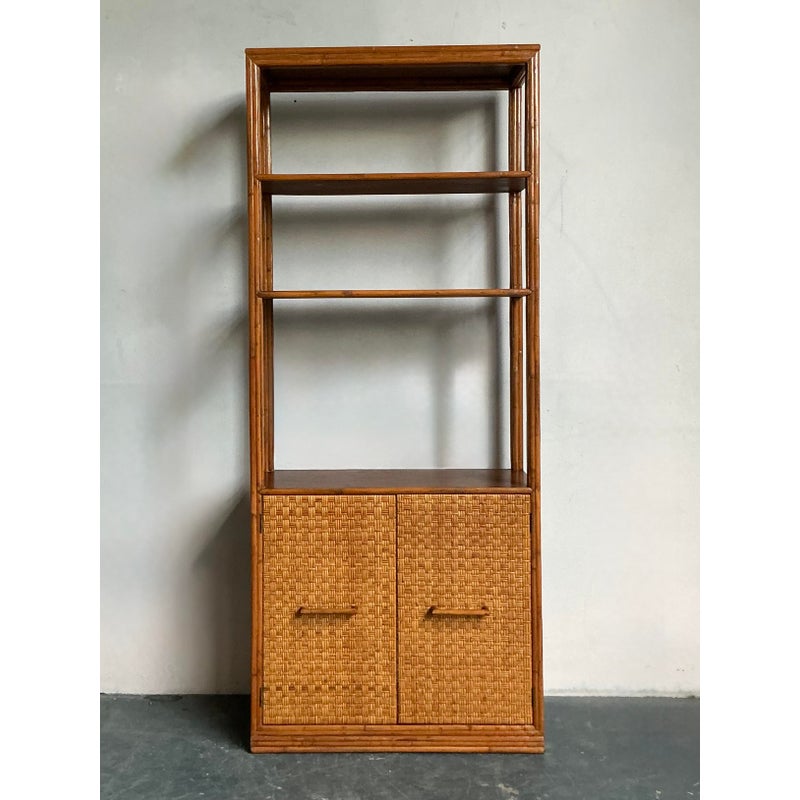 Vintage Boho Woven Rattan Etagere - Detail view