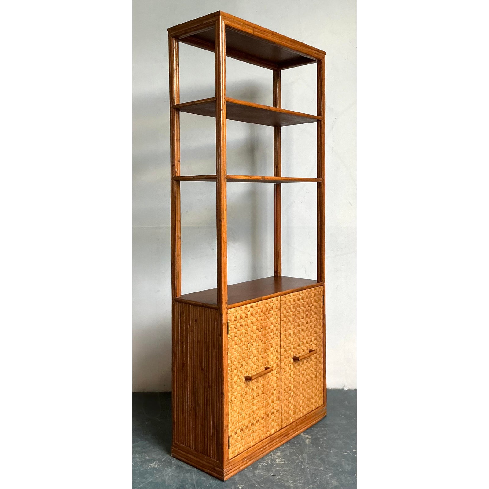 Vintage Boho Woven Rattan Etagere - Back view