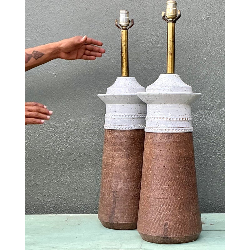 Vintage Boho Italian Ceramic Lamps After Bitossi - Back view