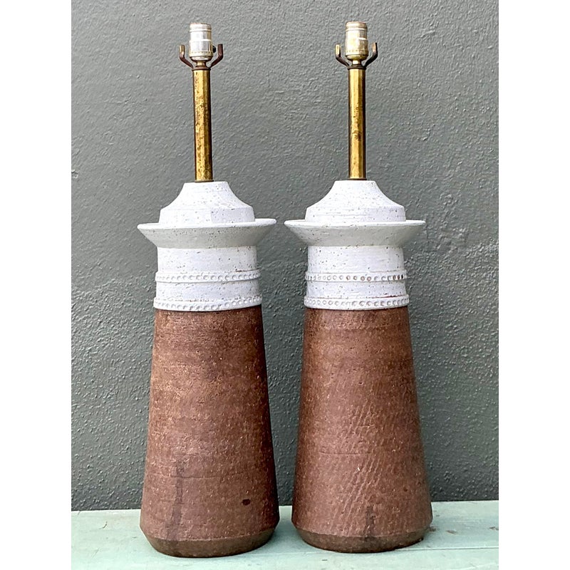 Vintage Boho Italian Ceramic Lamps After Bitossi - Top view