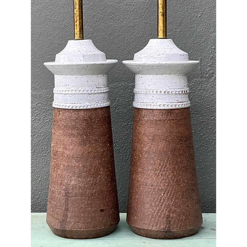 Vintage Boho Italian Ceramic Lamps After Bitossi - Side view