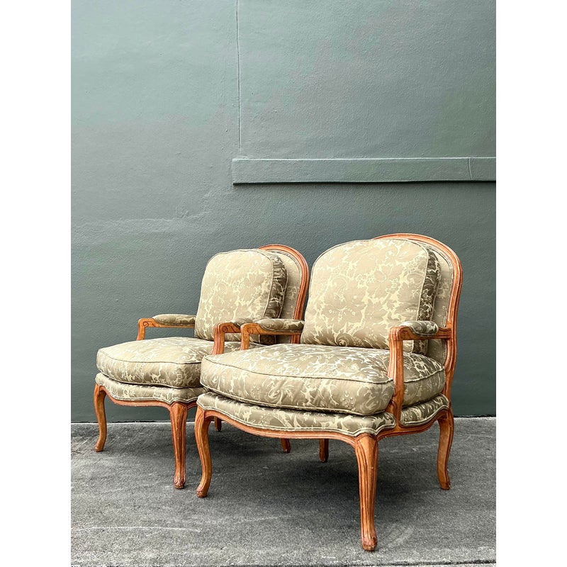 Vintage Regency Jacquard Fauteuil Chairs - A Pair - Detail view