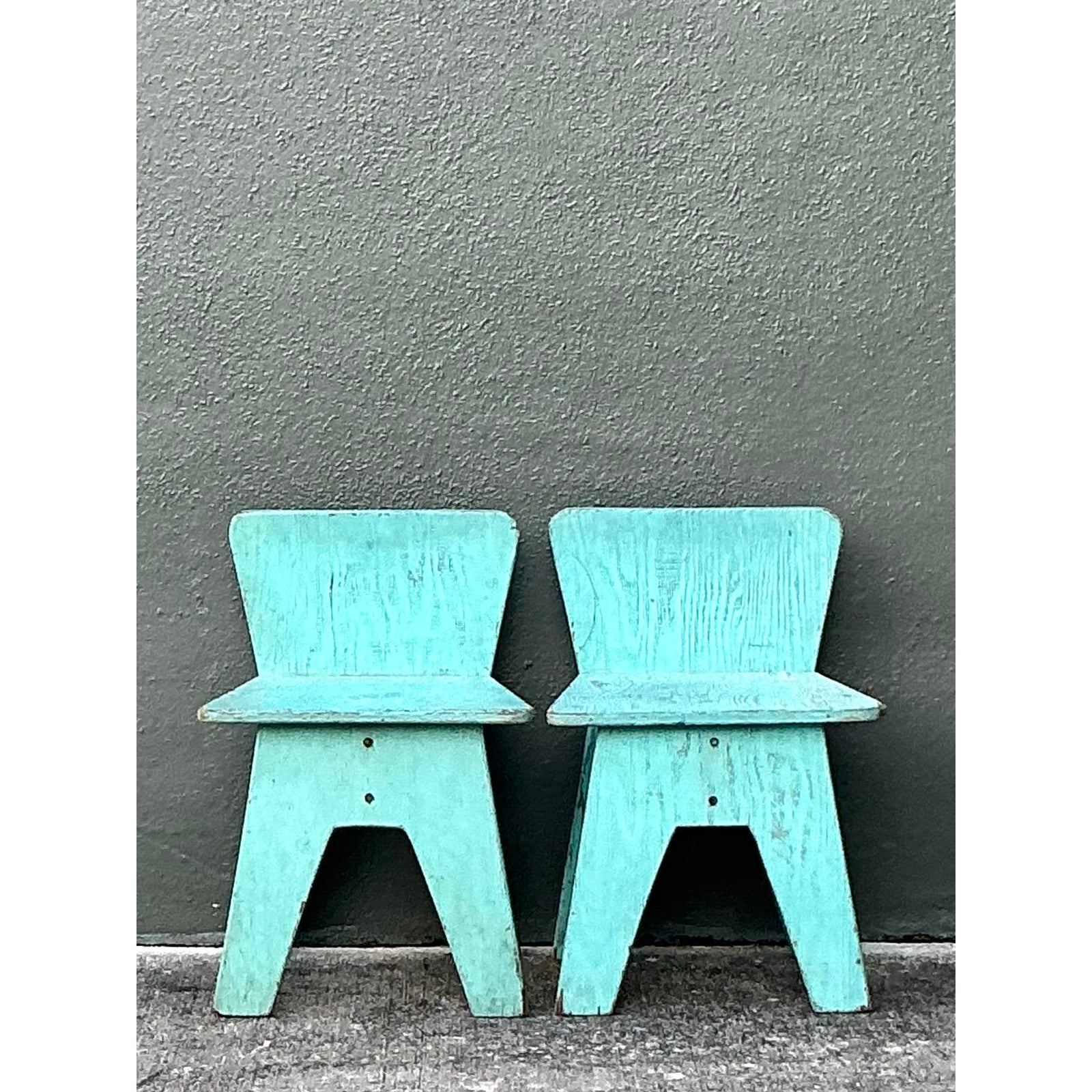 Vintage Boho Primitive Low Chairs - A Pair - Top view