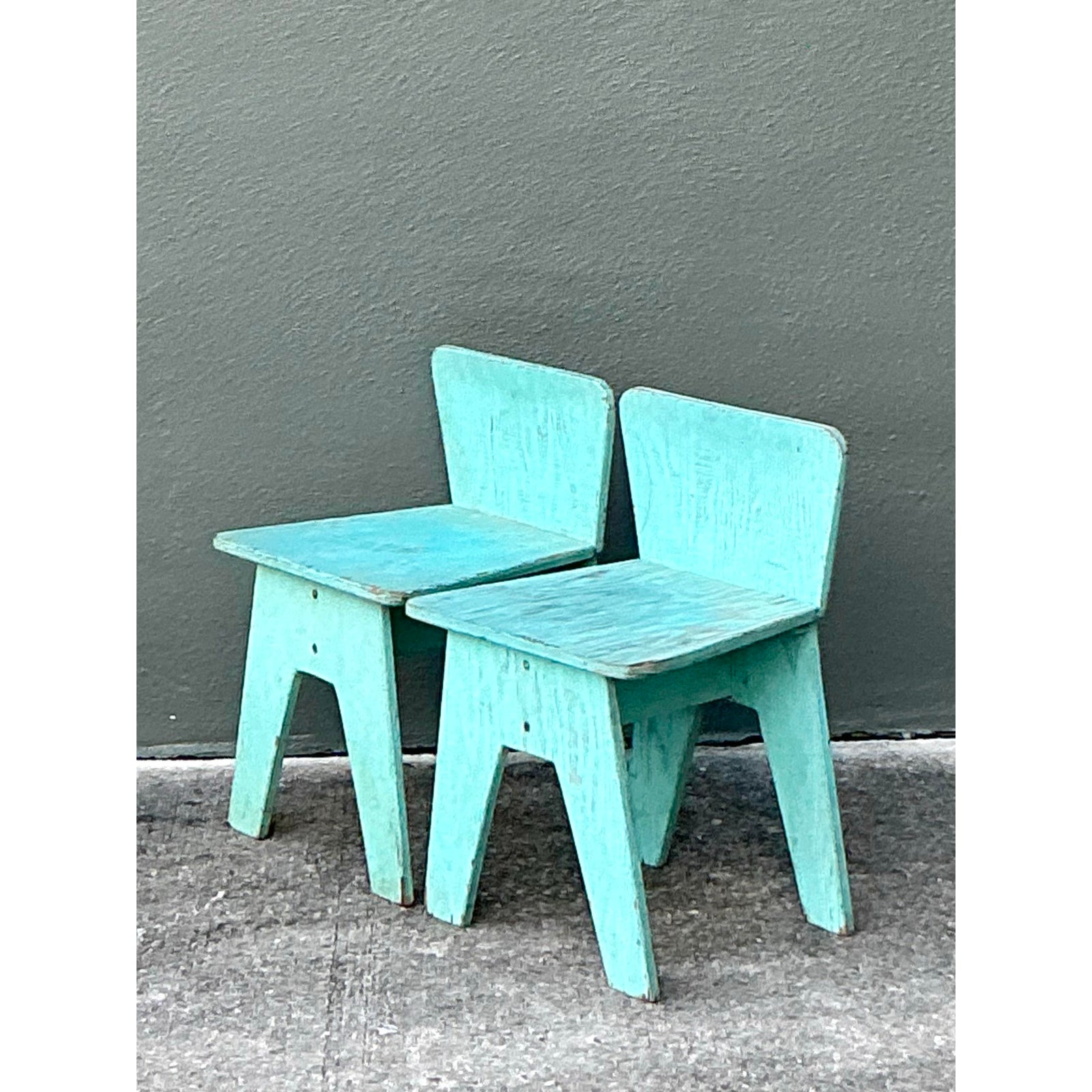 Vintage Boho Primitive Low Chairs - A Pair - Side view