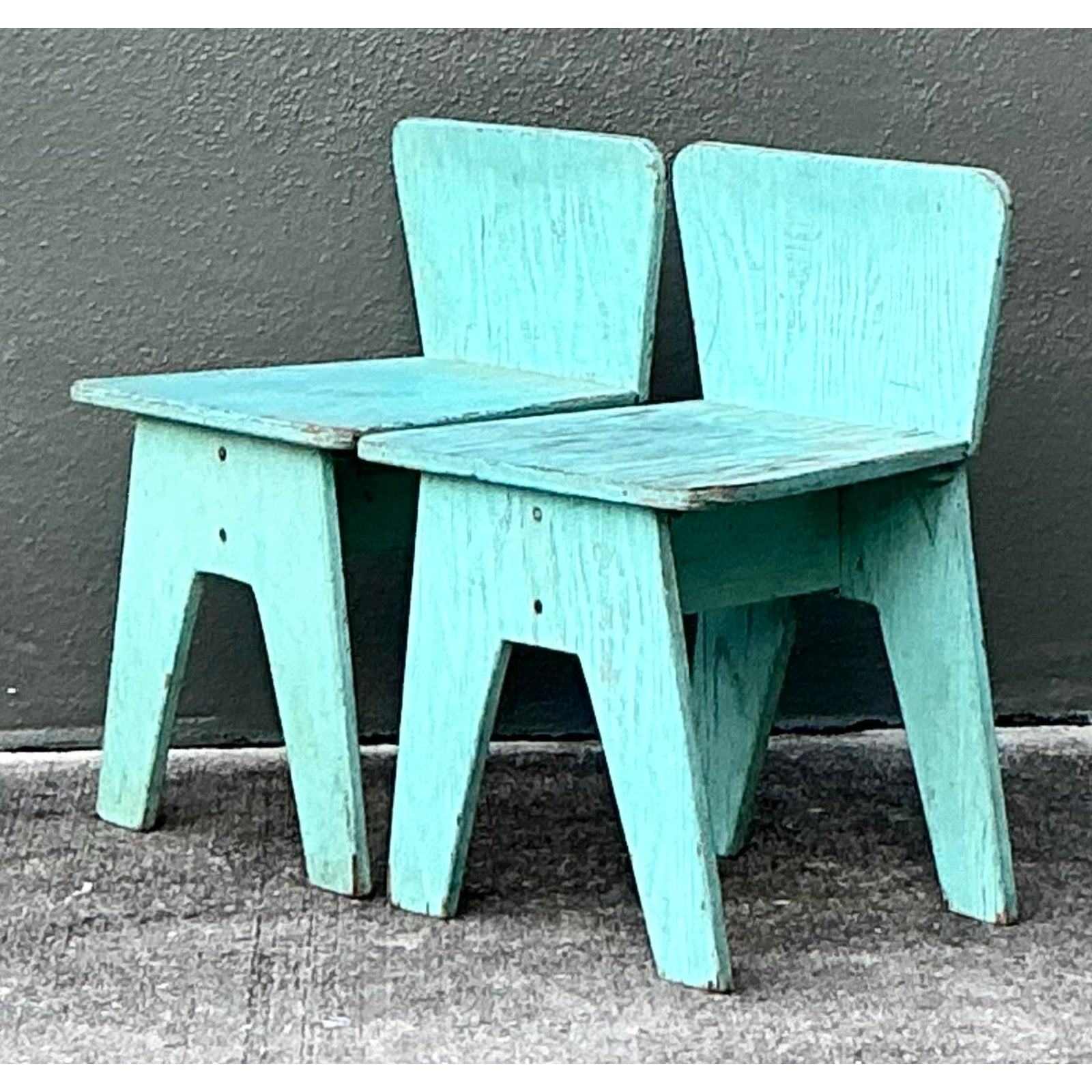 Vintage Boho Primitive Low Chairs - A Pair - Detail view