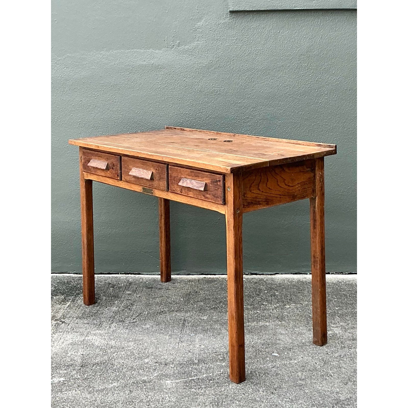 Vintage Rustic C. Christiansen Workbench Desk - Back view