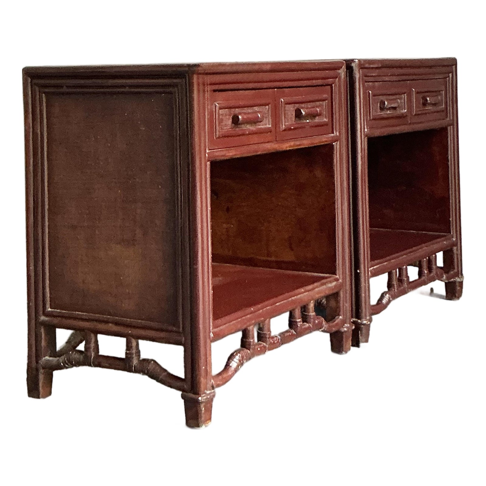 Vintage Regency Fretwork Bamboo Nightstands - A Pair