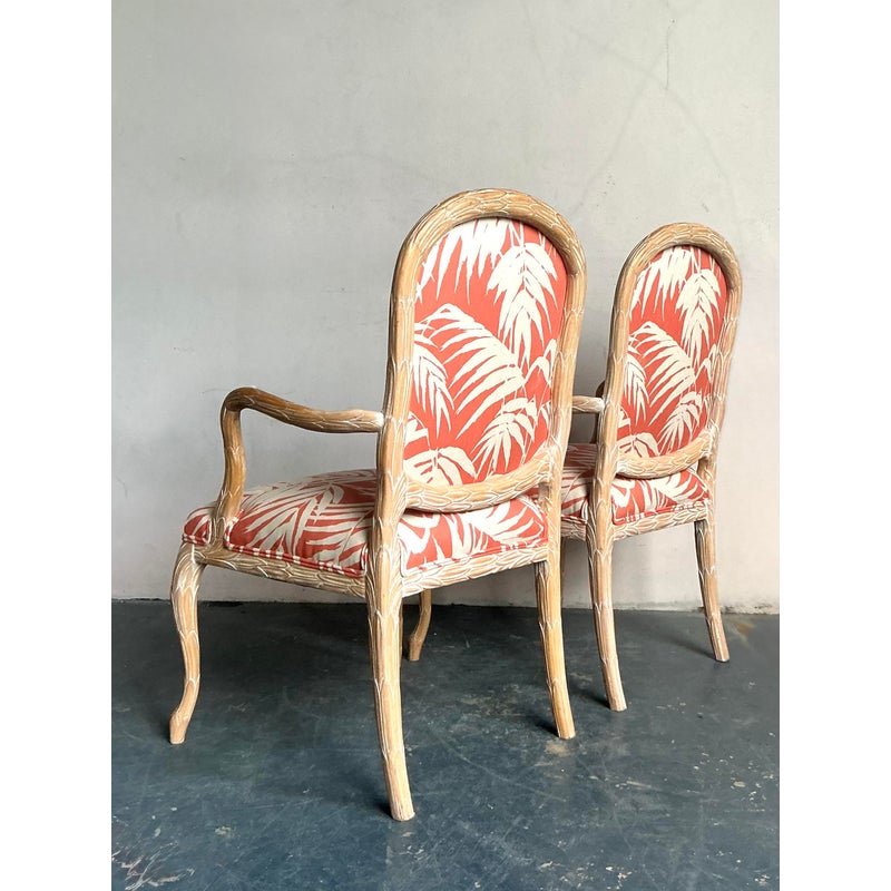 Vintage Regency Faux Bois Fauteuils in Quadrille “Martinique Reverse” - A Pair - Back view