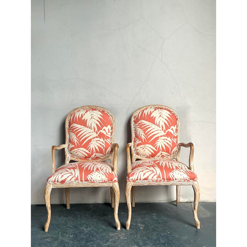 Vintage Regency Faux Bois Fauteuils in Quadrille “Martinique Reverse” - A Pair - Detail view