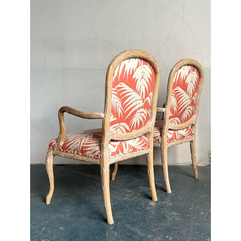 Vintage Regency Faux Bois Fauteuils in Quadrille “Martinique Reverse” - A Pair - Top view