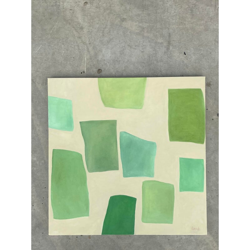 Vintage Boho Original Geometric Abstract Oil on Canvas - Top view
