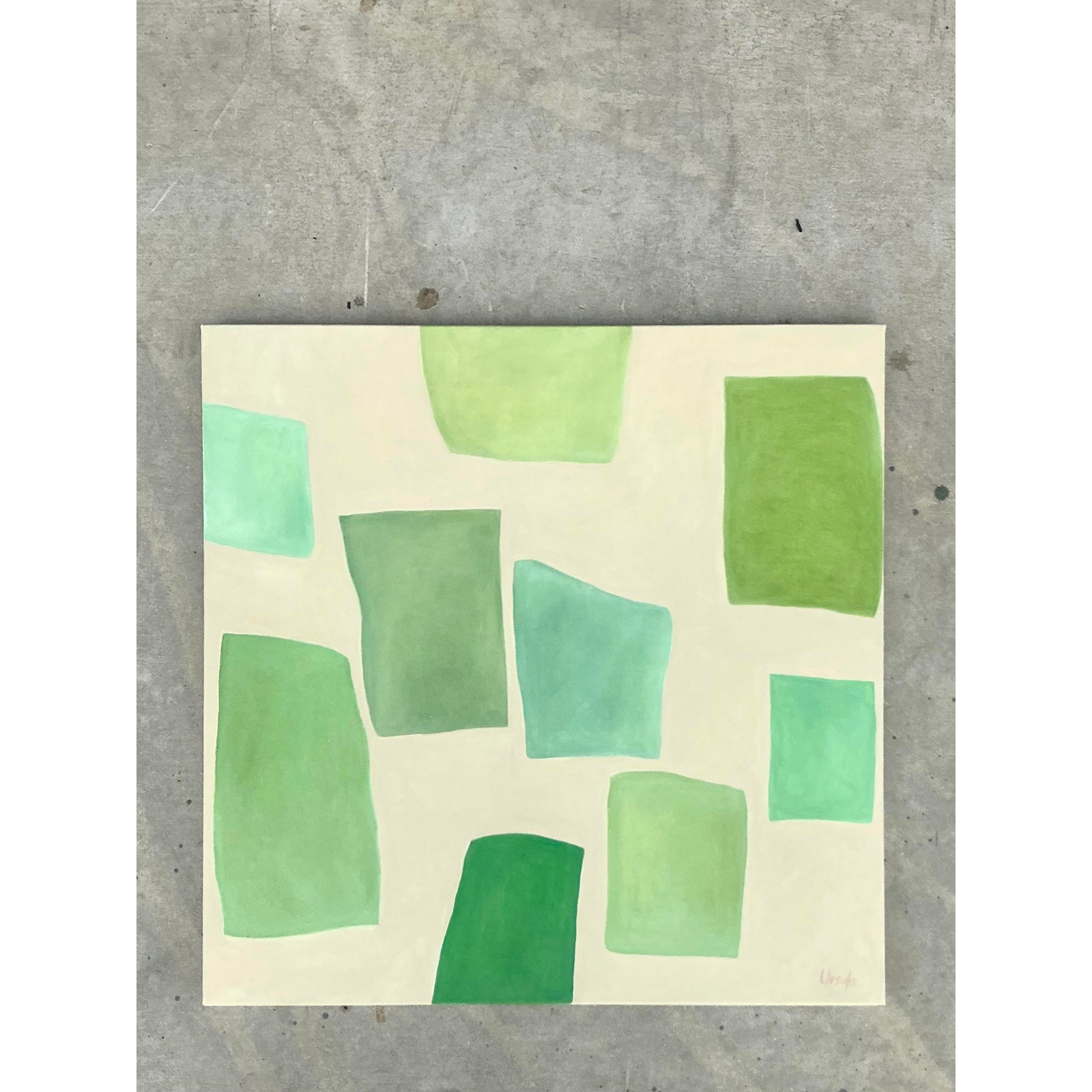 Vintage Boho Original Geometric Abstract Oil on Canvas - Side view