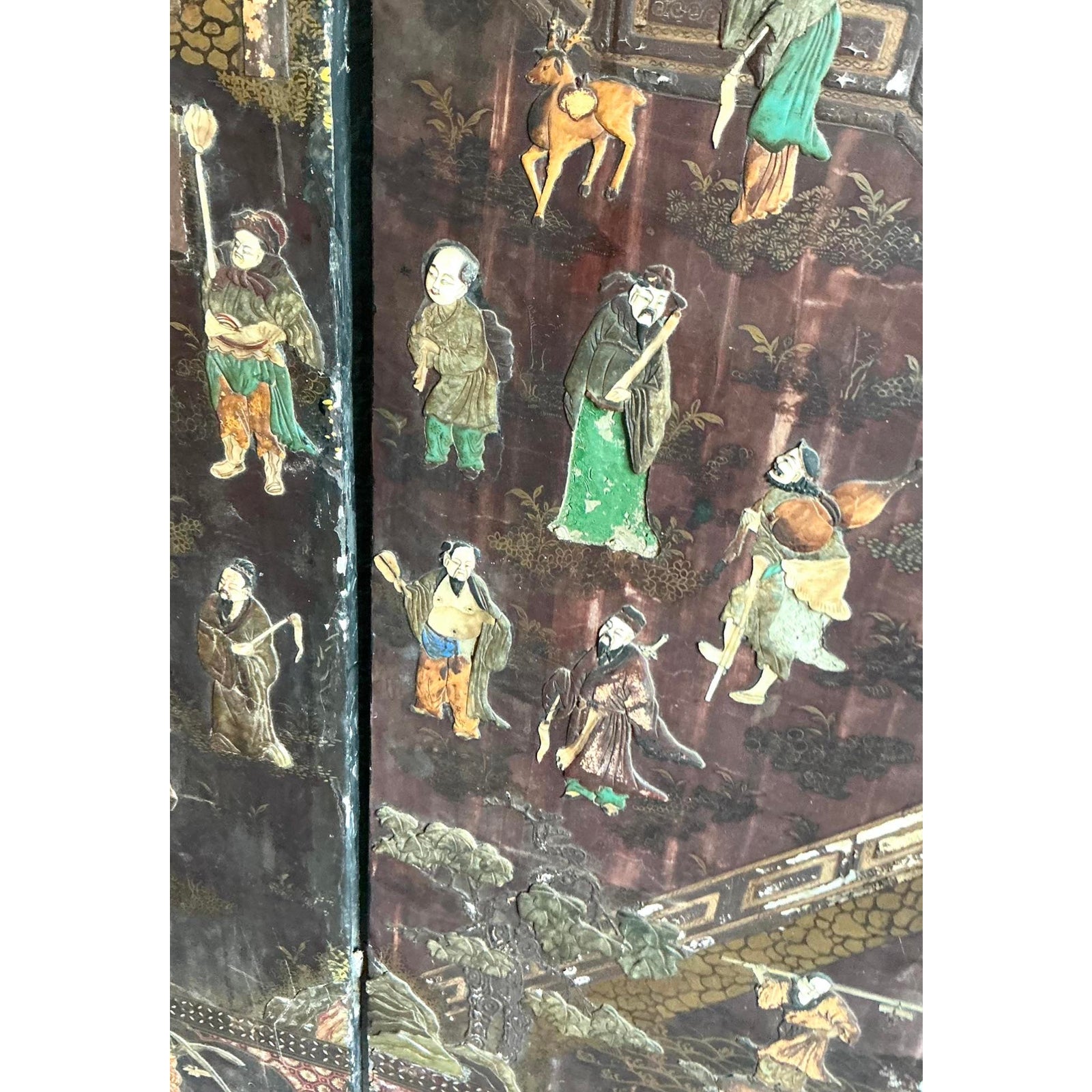 Vintage Asian 19th Century 8 Panel Coromandel Screen - Top view