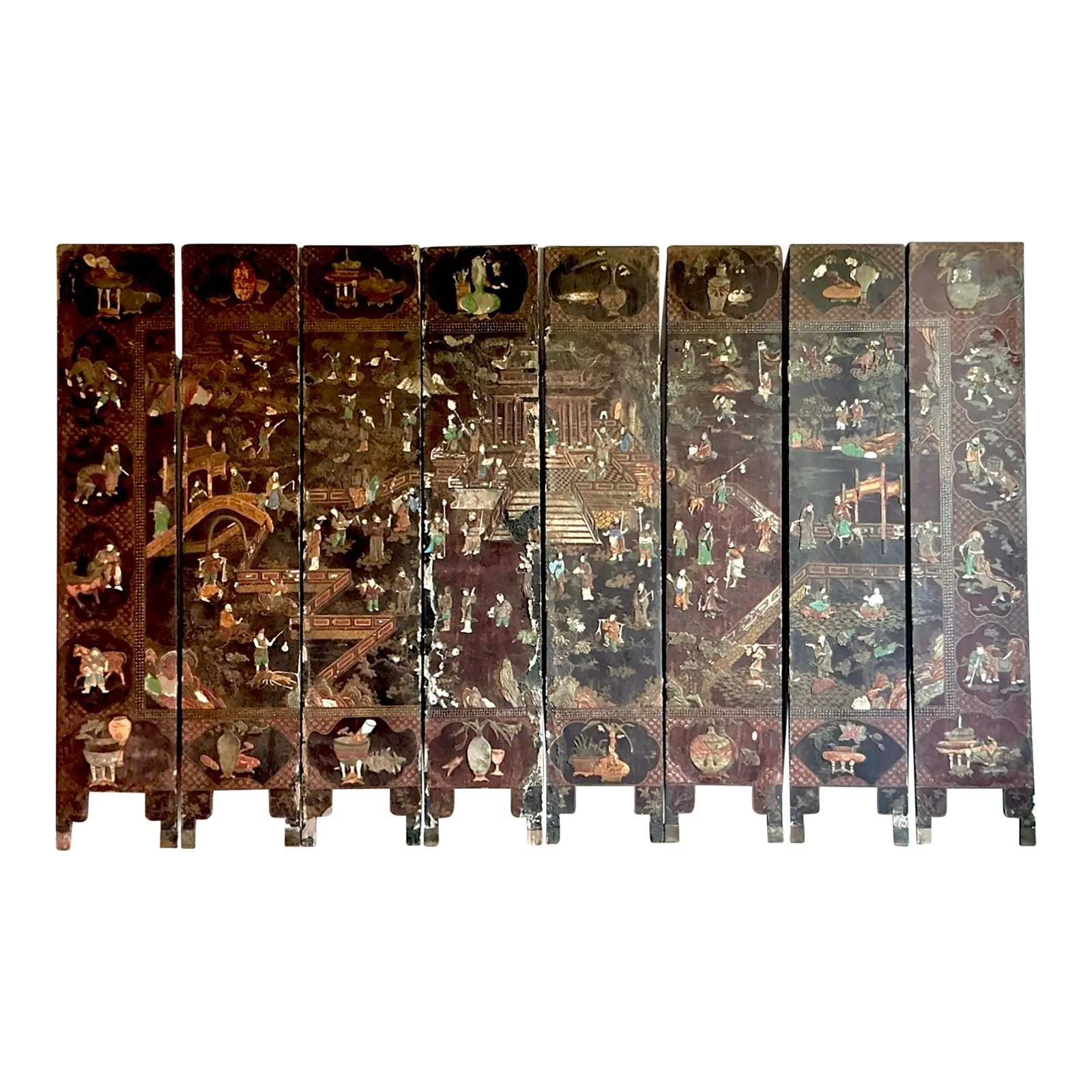 Vintage Asian 19th Century 8 Panel Coromandel Screen