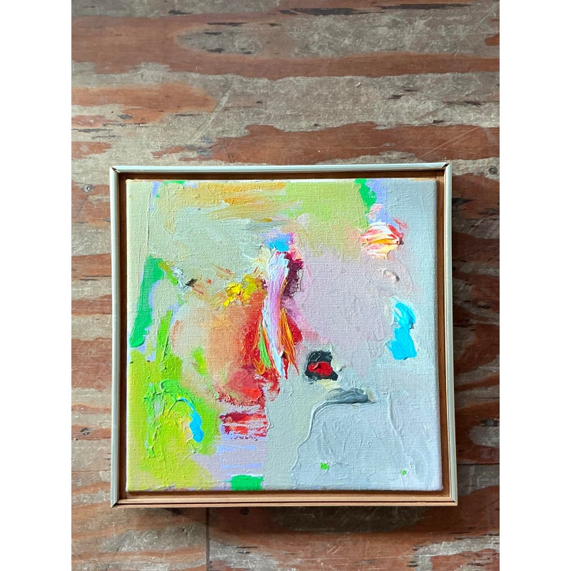 Vintage Boho 1980s Abstract Oil Painting on Canvas - Detail view