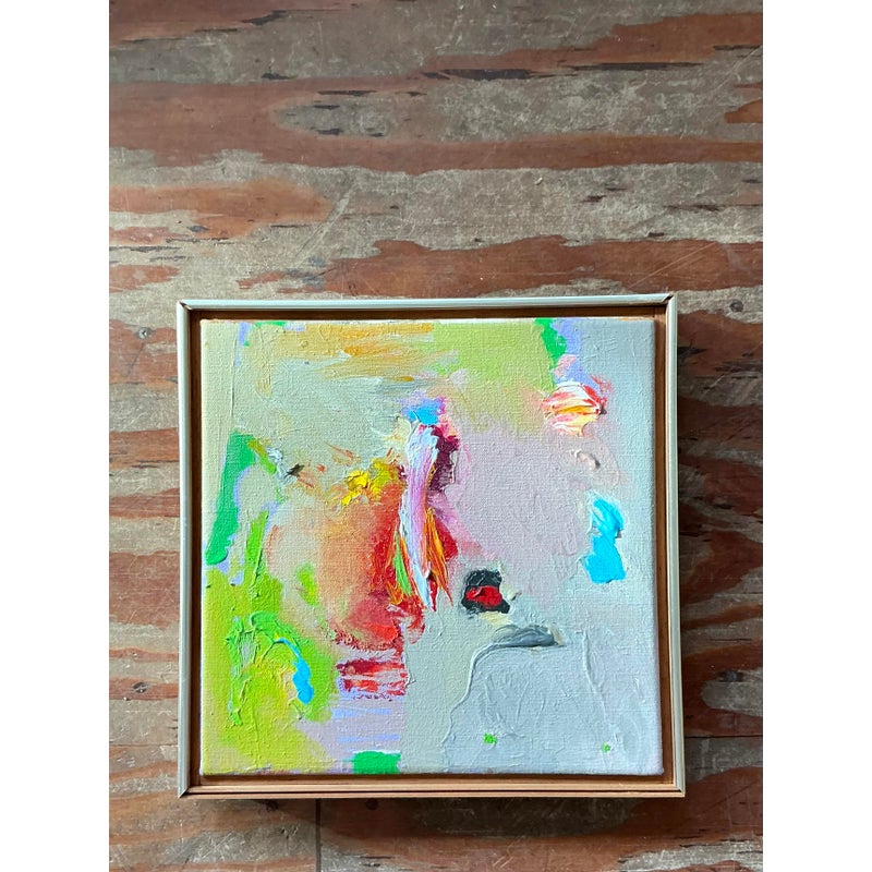Vintage Boho 1980s Abstract Oil Painting on Canvas - Side view