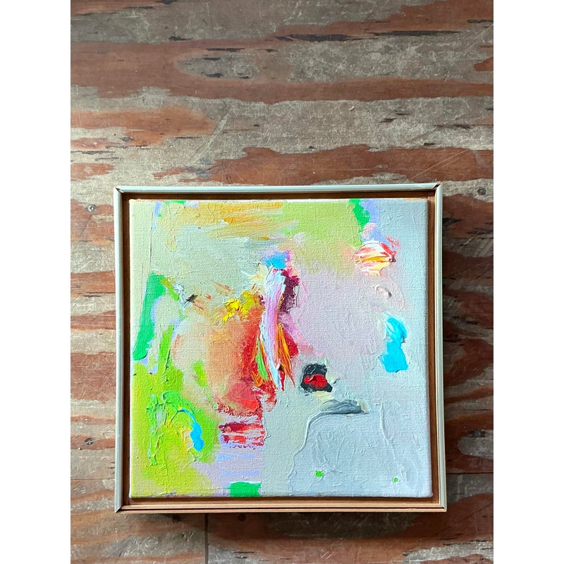 Vintage Boho 1980s Abstract Oil Painting on Canvas - Back view