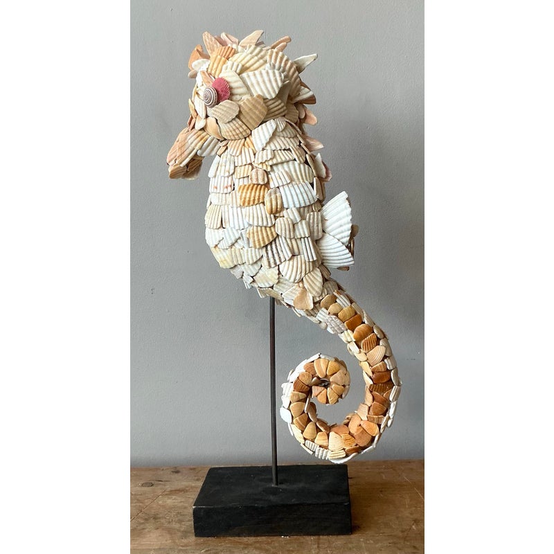 Vintage Boho Shell Encrusted Seahorse - Side view