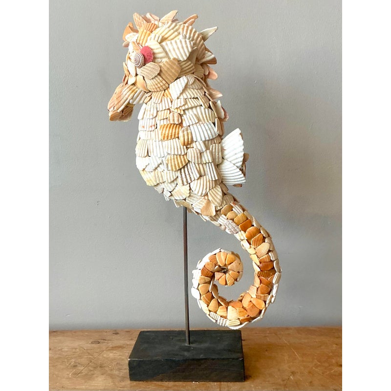 Vintage Boho Shell Encrusted Seahorse - Back view