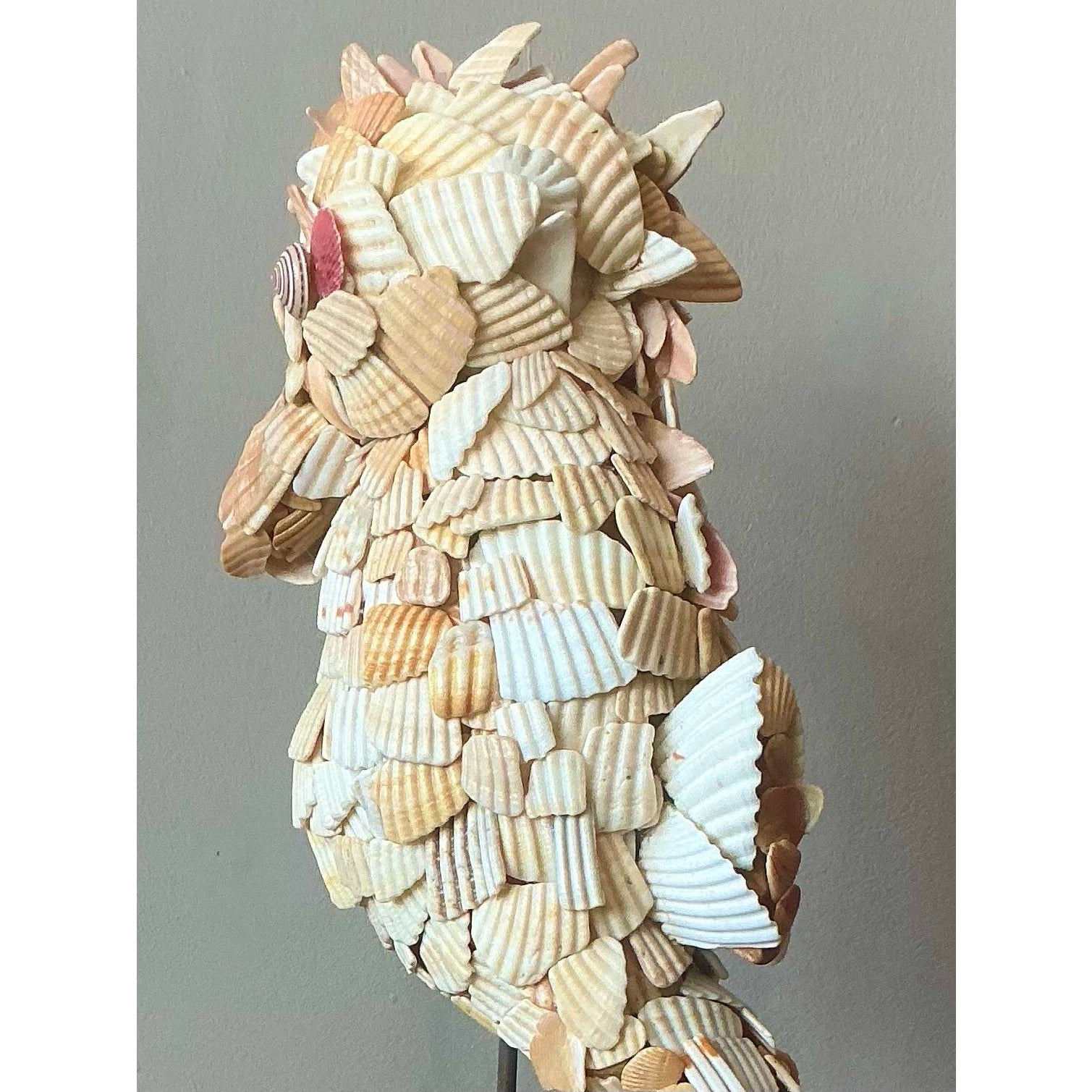 Vintage Boho Shell Encrusted Seahorse - Top view